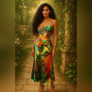 Tropical Floral Print Dress